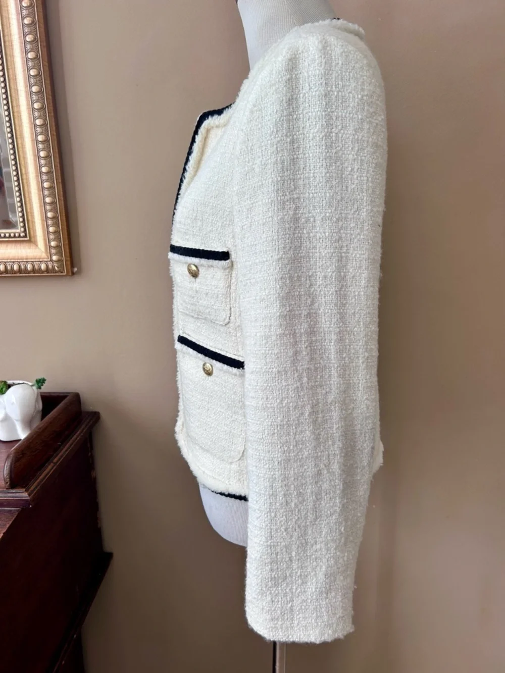 J. Crew Frances Lady Jacket in Maritime Tweed White Black Size 12 BT548